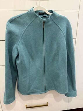 Lafayette 148 Teal Zip Front Jacket, 100% Wool Coat, Size 10